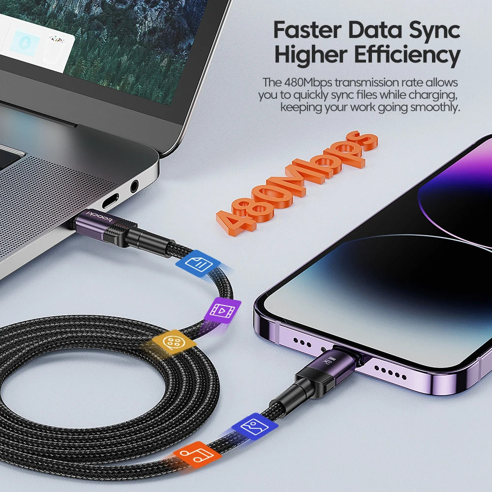 Toocki 35W USB-C Cable for iPhone 14/13/12/11 Pro Max - Fast Charging Data Cord